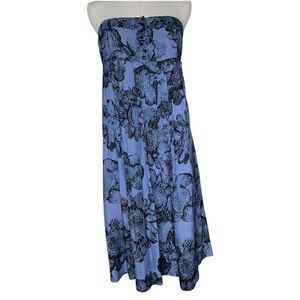 Moulinette Soeurs Navy Floral Strapless Dress Anthropologie Boho Hippie Flowy